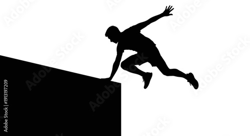 Man running over a ledge.