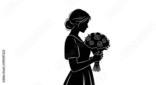 Woman Holding Bouquet Flowers.