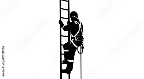 Firefighter climbing a ladder.
