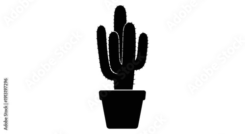 Cactus Plant in Pot Silhouette.