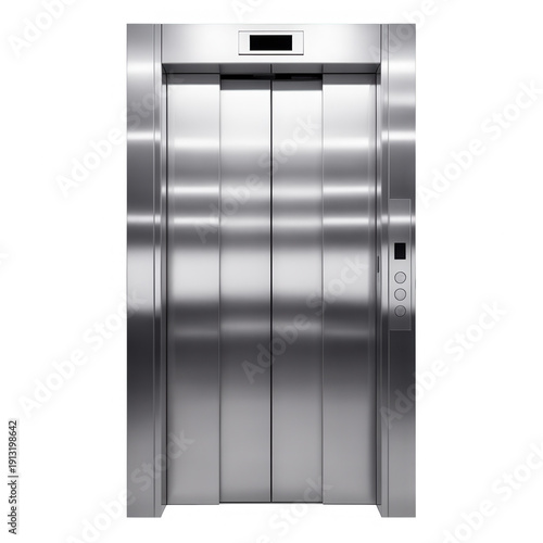 Modern stainless steel elevator doors interior isolated on a transparent background