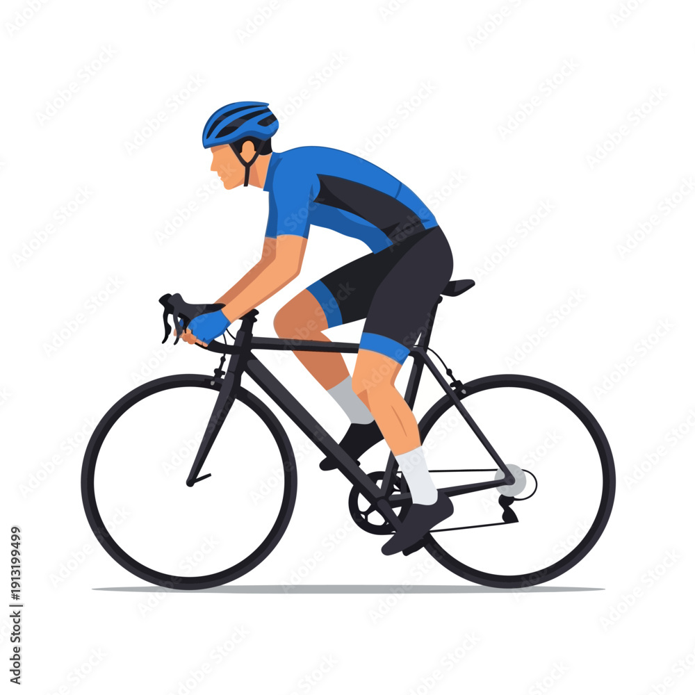 Naklejka premium Cyclist In Blue Gear Riding Black Road Bike, Isolated On White Background