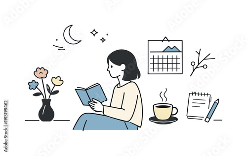 Late winter color palette. Fabric and paper textures simplified into flat shapes, reflecting softness and restraint of late winter tones.