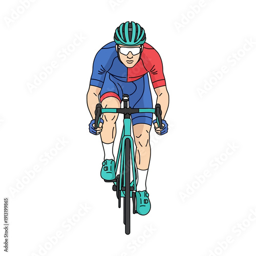Cyclist Riding Bicycle Front View - Sport Competition, Professional Athlete