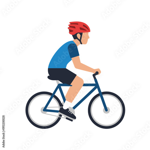 Cyclist Riding Bicycle Wearing Helmet, Flat Design