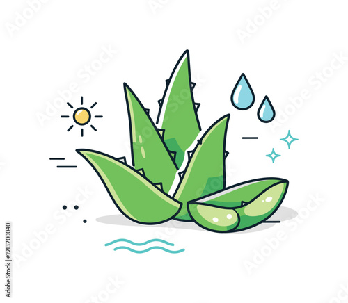 Aloe vera skincare concept. Simplified aloe leaves suggesting hydration and soothing care. Clean editorial look with wellness