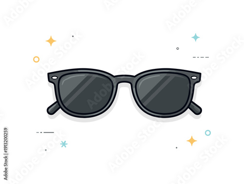 Minimal sunglasses composition. Top view of simple sunglasses centered in the frame with plenty of negative space. Clean design, focus on