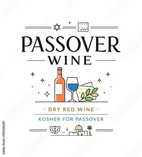 Elegant typography-focused Passover wine label. Large clear lettering with gentle curves, minimal ornamentation, premium yet approachable