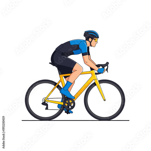 Cyclist Riding Yellow Bicycle - Healthy Lifestyle and Sport Illustration
