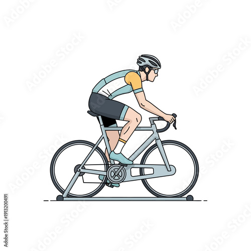 Cyclist Training Indoors on Stationary Bike Trainer