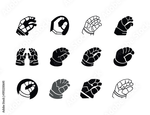 Spacesuit Technology Logos. Spacesuit technology. Icon set. Set Logo of spacesuit technology: articulated space glove. harmonious logo variations of the same