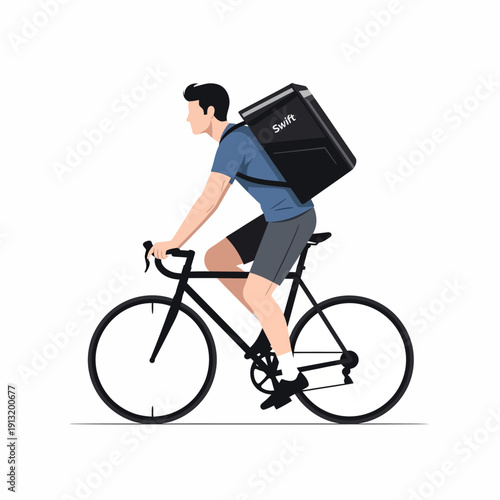 Delivery man cycling with a backpack