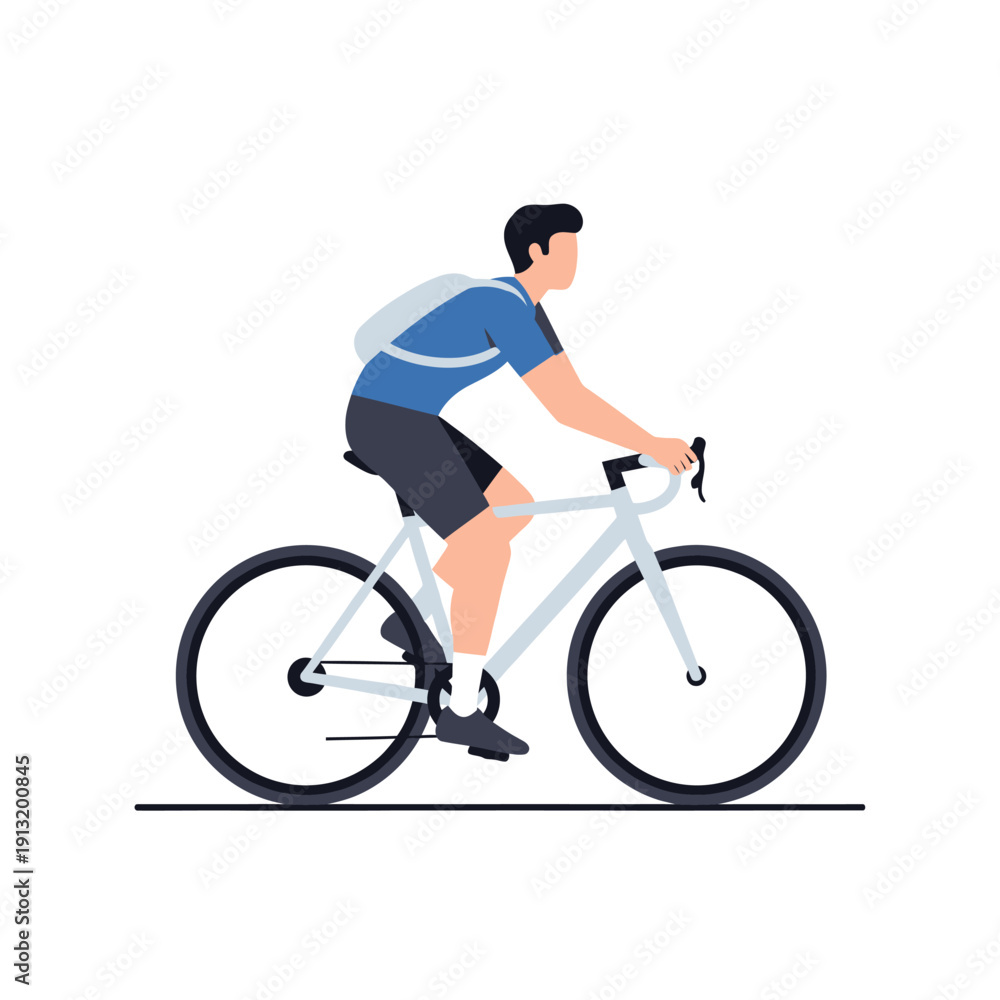 Fototapeta premium Man Cycling with Backpack on White Background