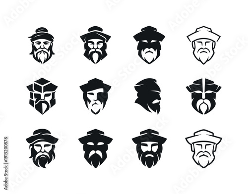 Master Logo Variations. Master. Icon set. Set Logo of master: wise face silhouette. harmonious logo variations of the same emblematic concept, each with