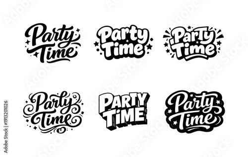 Party time. Set lettering. harmonious lettering variations of the same emblematic concept, each with different artistic interpretation (Bold
