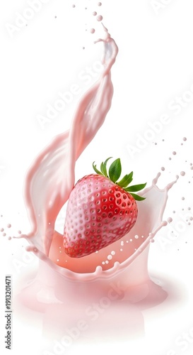 strawberry milk splash with strawberry on white background 