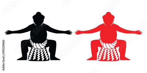 Line art illustration vector of Sumo traditional Japanese wrestling logo icon drawing in red and black