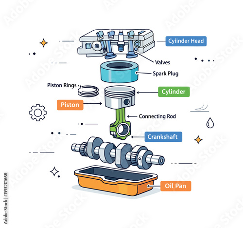 Engineering diagrams. A sectional diagram showing internal parts of a machine, clearly separated to explain structure and function.