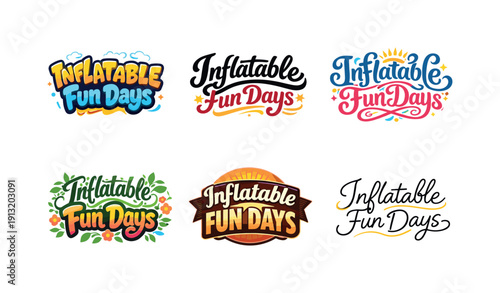 Inflatable Fun Lettering. Inflatable fun days. Set lettering. harmonious lettering variations of the same emblematic concept, each with different artistic