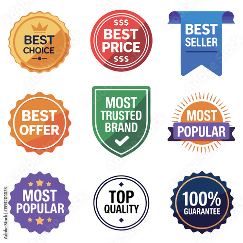 Best Price, Best Offer & Most Popular Labels – Marketing Badge Vector Set