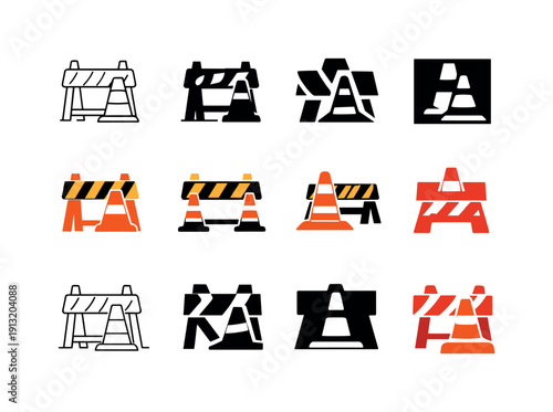 Road construction. Icon set. Set Logo of road construction: traffic cone and barrier. harmonious logo variations of the same emblematic