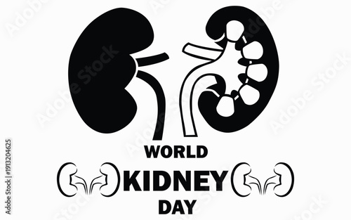 World Kidney Day medical awareness icon with human kidney anatomy black vector illustration