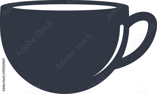 Simple illustration of a dark gray coffee cup with steam rising from it on a white background, symbolizing warmth and comfort, perfect for coffee shop logos or beverage advertisements.