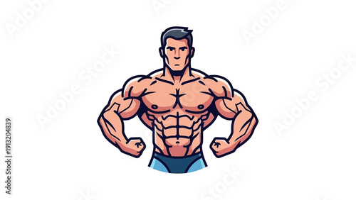 Muscular Cartoon Man Flexing.