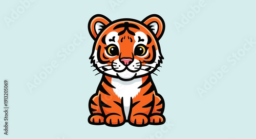 Cute Cartoon Tiger Sitting Down.