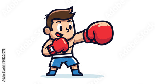 Cartoon Boy Wearing Boxing Gloves.
