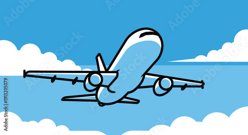 Airplane Flying Through Blue Sky.