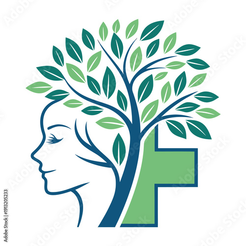 A vibrant wellness and holistic health logo featuring a medical cross intertwined with leaf elements symbolizing growth and care