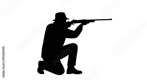Silhouette of Man Shooting Rifle.