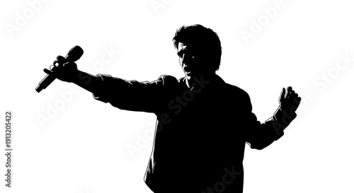Man Holding Microphone Silhouette Performing.