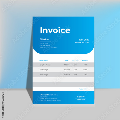 Blue Professional Business Invoice Template with Modern Header and Payment Details