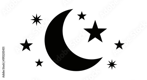Black Moon and Stars Icon.