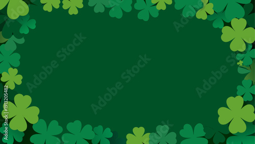 A festive border of green shamrocks framing a white space for celebration.
