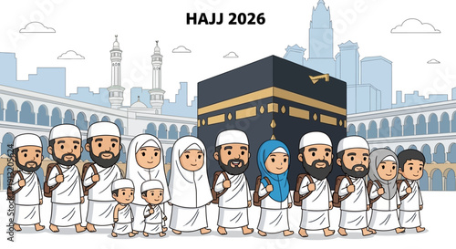 Diverse group of pilgrims gathered around the Kaaba during Hajj 2026