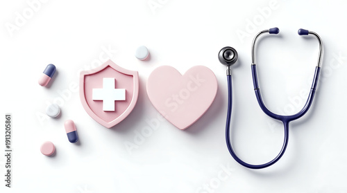 Medical protection concept with stethoscope and pills