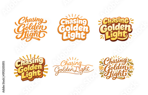 Chasing Golden Light. Chasing golden light. Set lettering. harmonious lettering variations of the same emblematic concept, each with different artistic