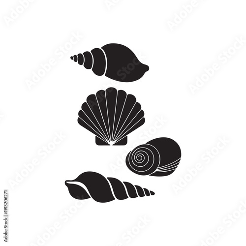 Seashell silhouettes vector flat illustration design.