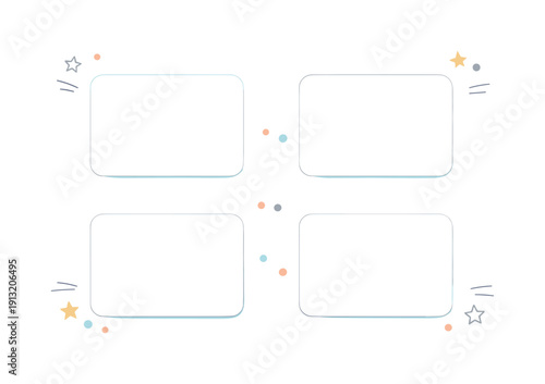 Minimalist Greeting Cards. Greeting cards blank. A flat lay of blank greeting cards with rounded corners, arranged symmetrically with abstract accents like