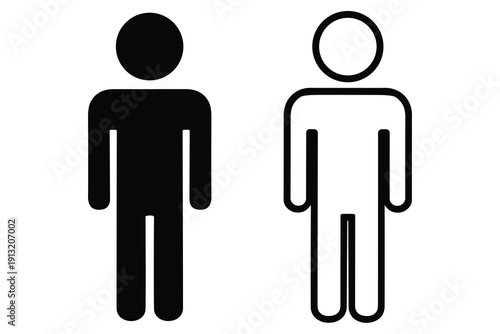 Black and White Icons of Two Human Figures Standing Side by Side people male