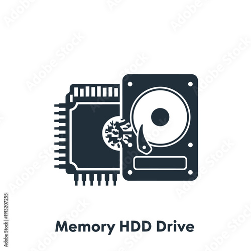 Computer Memory HDD Drive Icon: Data Storage, Technology, Hardware