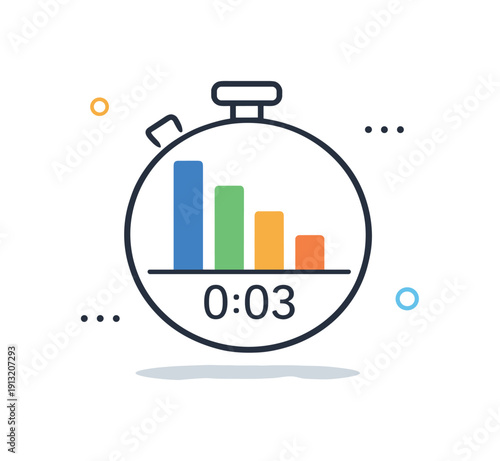 Minimal timer symbol. A simple countdown timer icon with decreasing bars or numbers, centered and balanced. The illustration works as a