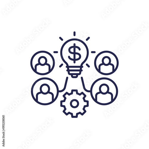 crowdfunding line icon with people, funding a project