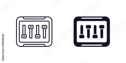 fuse box icons, line and solid design