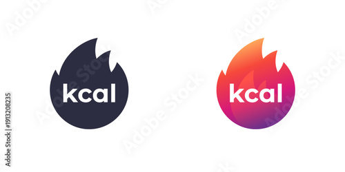 kcal icon, kilocalorie, fat burning vector design in 2 styles