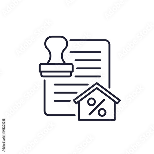 loan approval line icon with house, mortgage application vector