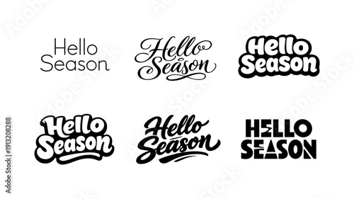 Hello season. Set lettering. harmonious lettering variations of the same emblematic concept, each with different artistic interpretation